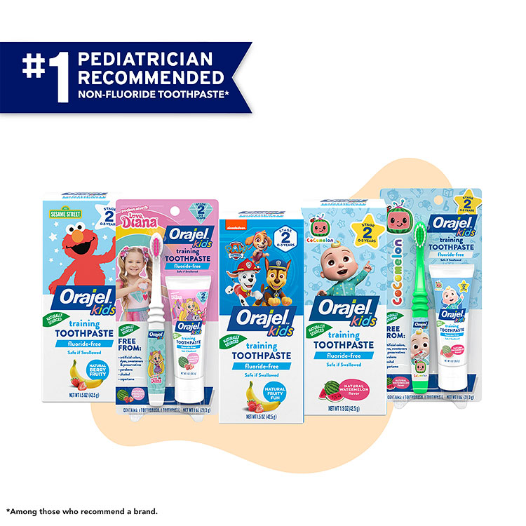Orajel Kids non-fluoride toothpaste products are #1 pediatrician recommended