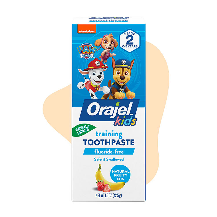 Orajel PAW patrol naturally sourced and fluoride- free training toothpaste.